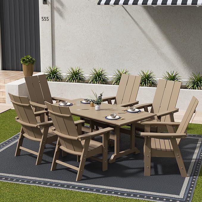WestinTrends Ashore Outdoor Patio HDPE Plastic Modern Adirondack Dining Chair Weathered Wood