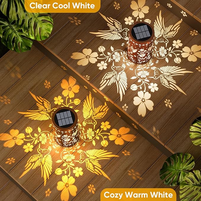 NFEVER Solar Lanterns Outdoor Waterproof: 2 Pack Hummingbird Decor Valentines Day Gifts for Her - 2 Modes Vintage Metal Hanging Solar Lights for Outside Patio Porch - Gardening Gifts for Women Mom