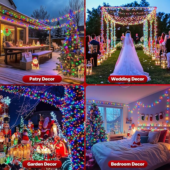 132FT 400 LED Christmas Tree String Lights Outdoor Fairy Lights Plug in, Expandable Green Wire Clear Bulbs Mini Lights 8 Modes, Xmas Wedding Party Decoration (Multicolor)