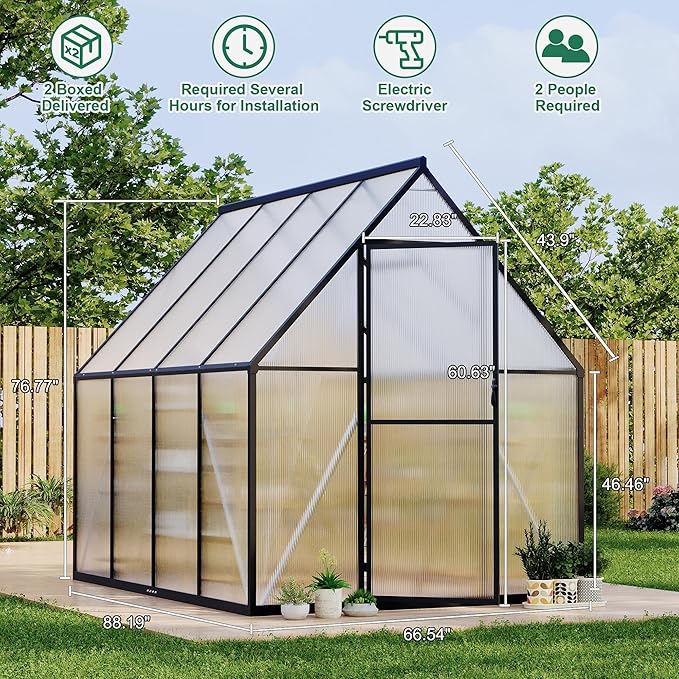 6 ft x7 ft Aluminum-Framed Polycarbonate Greenhouse, Heavy Duty Polycarbonate Greenhouse with Quick Setup Structure and Roof Vent, Large Enhanced Aluminum Green House Kit for Outdoors