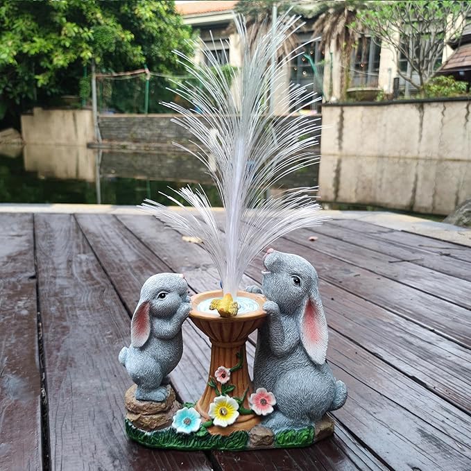 Solar Rabbit Garden Statues，LED Lights Outdoor with 7 Multi-Color Changing Modes Solar Garden Decor Yard Lights Outside Patio Lawn, Gifts for Mom Grandma Women Birthday