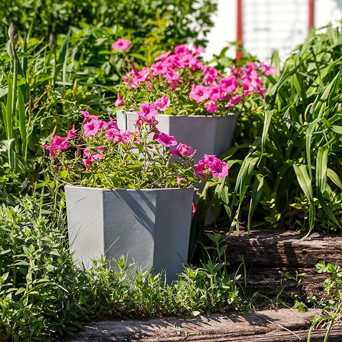 Sunnydaze Modern Faceted 14.75" Polyresin Geometric Planter - Flower Pot for Indoor or Outdoor Use - Light Gray