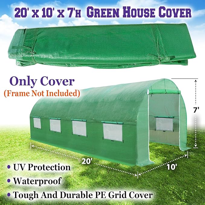 Strong Camel Greenhouse Replacement Covering for Outdoor Larger Hot Garden House , Support Arch Frame Climbing Plants/Flowers/Vegetables (20' X 10' X 7', Cover)