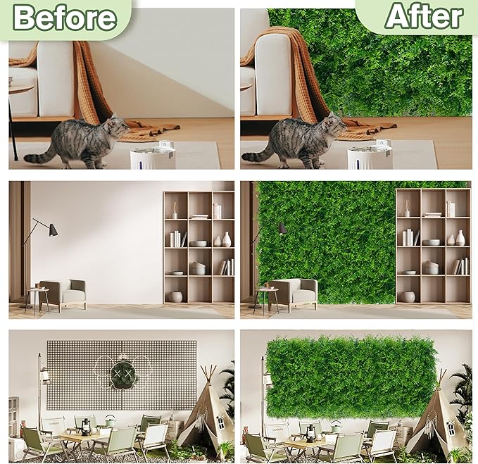 DOPGIB Greenery Faux Grass Wall Backdrop: 20"x20" (24P) UV-Anti Artificial Green Boxwood Panel for Patio Balcony Privacy & Ivy Fence Covering Privacy, Garden, Backyard Wall Backdrop Decor