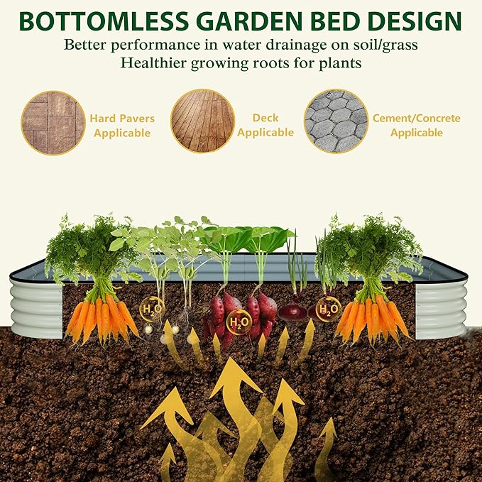 BlueWish 8x4x1FT Metal Raised Garden Bed with Aluminum Support Rods, 11.2’’H Planter Box with Rubber Edges, Many-in-1 Modular Galvanized Raised Garden Bed for Vegetable, Flower, Fruit, Beige