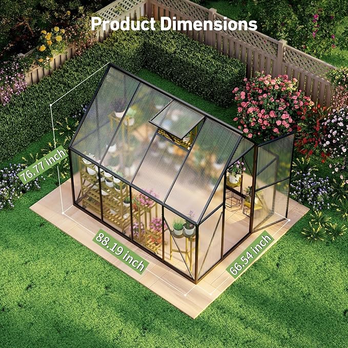 6x7.5FT Outdoor Greenhouse, Polycarbonate Greenhouse, Small Walk-in Greenhouse with Vented Roof Window, Windproof Aluminum Frame with Quick-Installation Structure, Suitable for Gardening