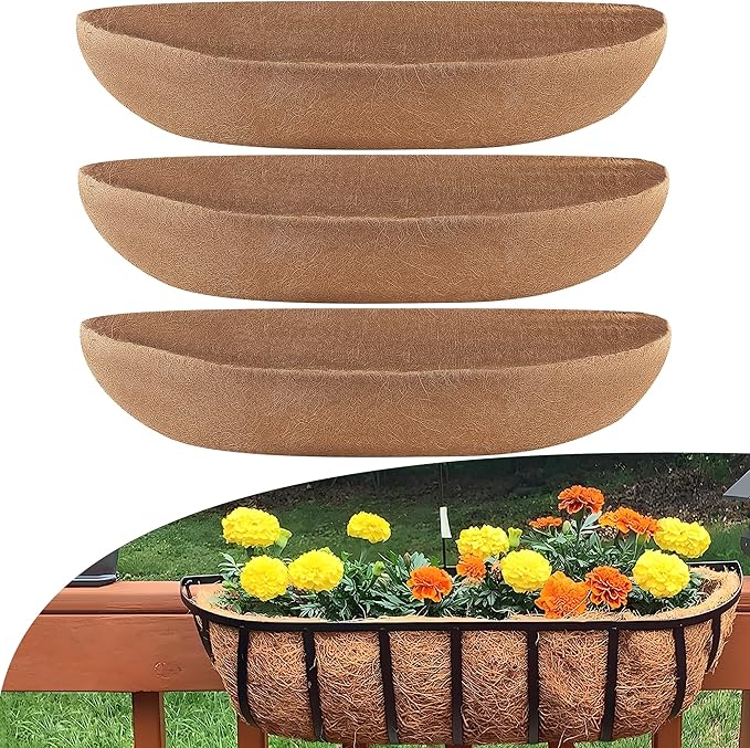 Coco Liners for Planters 30 Inch, 3 Pack Trough Window Box Liners, Coconut Fiber Liners for Planters Flower Baskets Garden Outdoor Plants