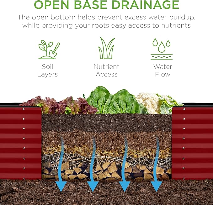 Best Choice Products 8x2x2ft Raised Outdoor Metal Garden Bed, Rectangular Planter Box for Herbs, Flowers, and Deep Root Vegetables w/ 240 Gallon Capacity - Royal Red