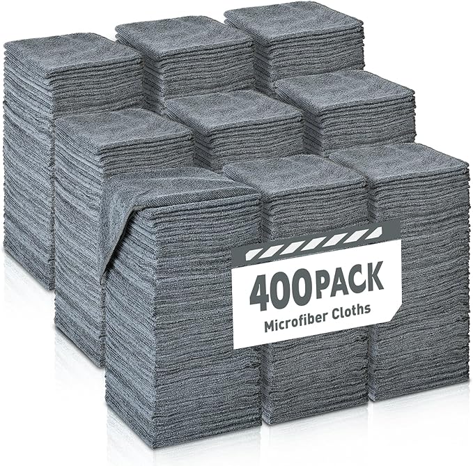 Gray Microfiber Cleaning Cloths Bulk Pack-400 Pack, Microfiber Towels Bulk, Towels for Cars, Cleaning Rags Gray (12x12 inches)