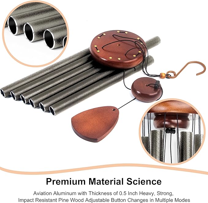 Bursvik Large Aluminium Wind Chimes 37 Inches to Create a Zen Atmosphere Suitable for Outdoor, Garden, Patio Decoration. Classic Wind Chimes with Wind Catcher Suitable as A Gift for Unisex(Copper)