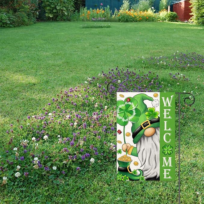 St Patricks Day Gnome Garden Flag 12×18 Inch Double Sided Vertical Farmhouse Yard Outdoor Holiday Yard Lawn Garden Banner (St Patricks Day Garden Flag)
