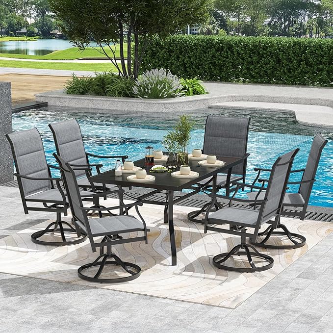 Soohow Swivel Outdoor Dining Chairs Set of 6, Patio Swivel Dining Chair with Textilene Fabric, Outdoor Metal Armchair All Weather Resistant, Ergonomic Comfort, Perfect for Patio, Backyard, Balcony