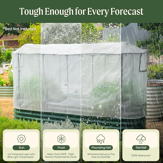Vego garden Frost Greenhouse Cover System for 4.0' x 8.0' (10 in 1) Garden Bed (Garden Bed not Included)