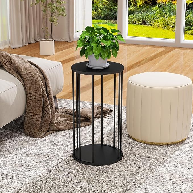 Leinade Plant Stand Indoor,small plant stool,Flower Pot Corner stand holder,Mid Century Heavy Duty Metal Tall Home Decor,Modern Round End Table,Small Rustic Display Stand for Living Room,Bedroom(Black,21In)