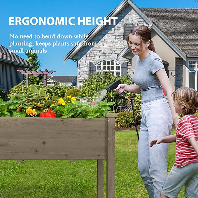 72x23x30in Raised Garden Bed with Legs, Outdoor Elevated Wood Planted Box with Divider Panel & Drainage Hole for Vegetable Flower, Backyard and Patio, Brown
