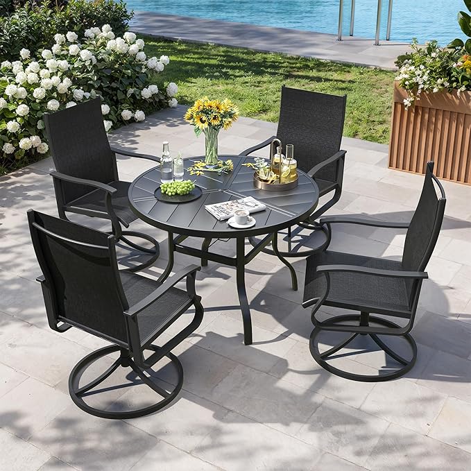 Patio Swivel Chairs Set of 4, Outdoor Dining Chairs with High Back, 360° Swivel Rocker Chair in All-Weather Textilene & Metal Frame for Garden, Porch, Backyard, Balcony(Black)