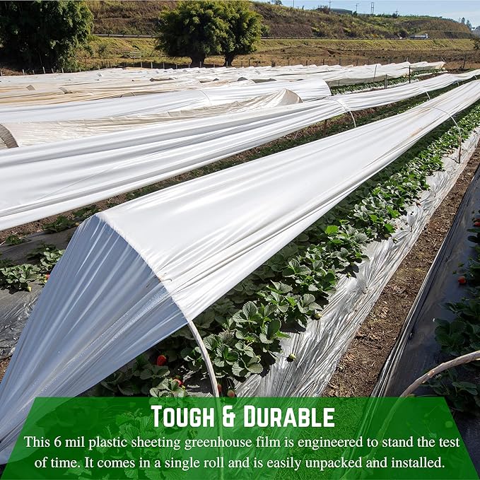 Farm Plastic Supply - White Greenhouse Plastic Sheeting - 6 mil - (40' x 30') - 4 Year UV Resistant Poly Greenhouse Film, 55% Light Transmission Hoop House Cover for Gardening, Agriculture