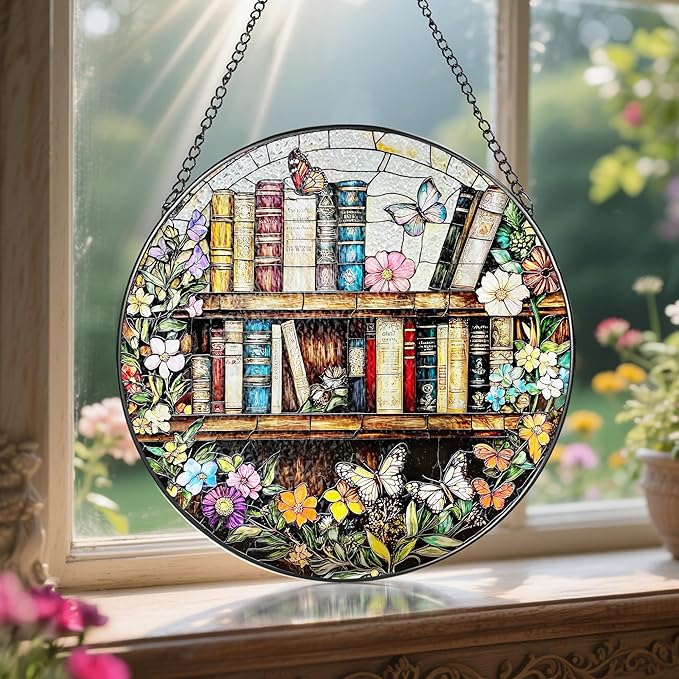 LAOWEIKI 8'' Stained Glass Suncatcher Ornament, Stained Glass Window Hanging, Sun Catchers for Windows Hanging Ornaments, Window Decor | Book Club Gift, Fantasy Book Lover Gift, Reader Gifts