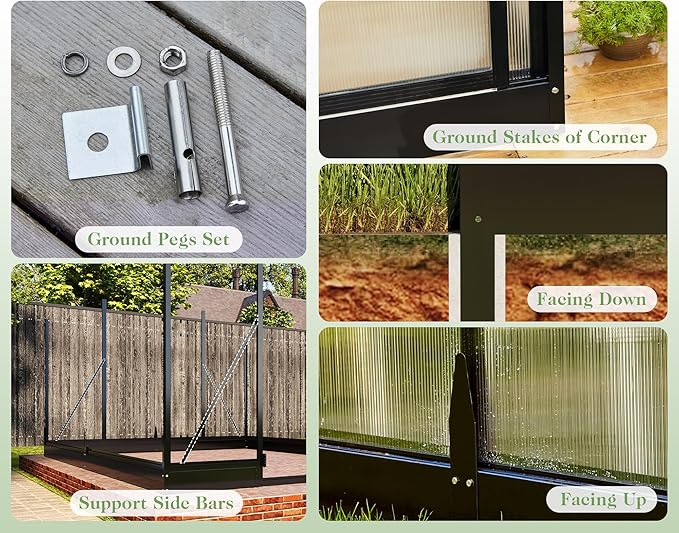 Jocisland 8x18 FT Polycarbonate Greenhouse with Quick-Connect Fittings, Walk-in Large Aluminum Sunroom with 2 Swing Doors, Winter Greenhouse for Outdoors Black