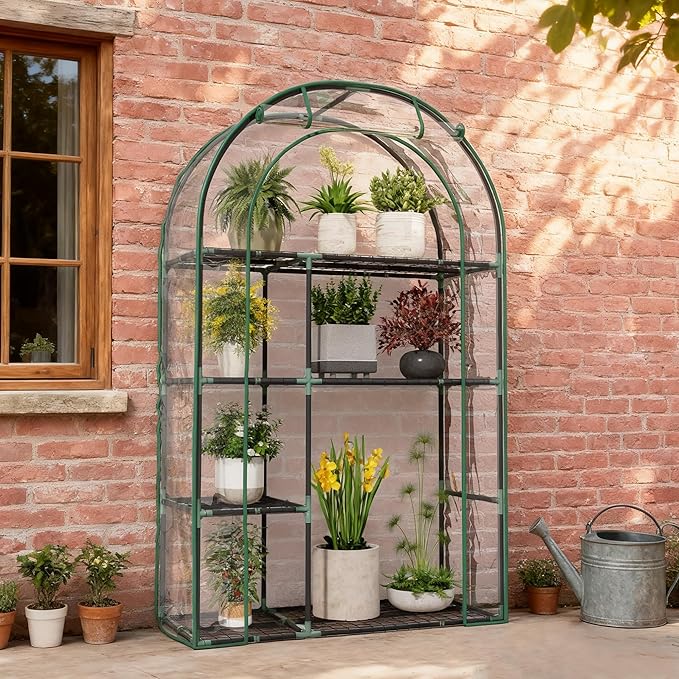 Mini Greenhouse for Outdoors, Portable Small Greenhouse 4-Tiers for Indoor, 38"x17"x62" Green House with PVC Cover