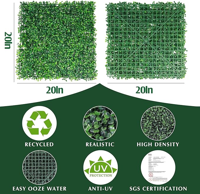 Ogrmar 24 PCS 20"x20" Artificial Boxwood Panels Topiary Hedge Plant, Privacy Hedge Screen UV Protected Suitable for Outdoor, Indoor, Garden, Fence, Backyard and Décor (24, 20"x 20")