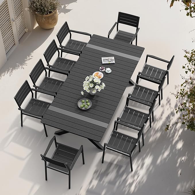 Pellebant Stackable Outdoor Dining Chairs Set of 6, Aluminum Patio Chairs with Arms, All-Weather for Garden, Lawn, Deck, Porch and Yard, Black