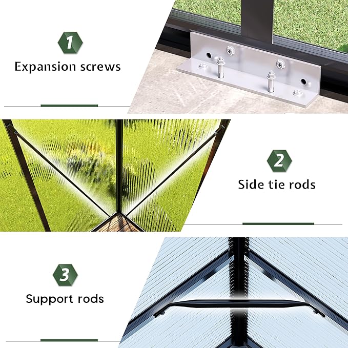 Jocisland 6x20Ft Polycarbonate Greenhouses for Outdoors, 2 Top-Opening Windows, Swing Doors, Aluminum Walk-in Heavy Duty for Outdoor Use, Backyard Garden, Black