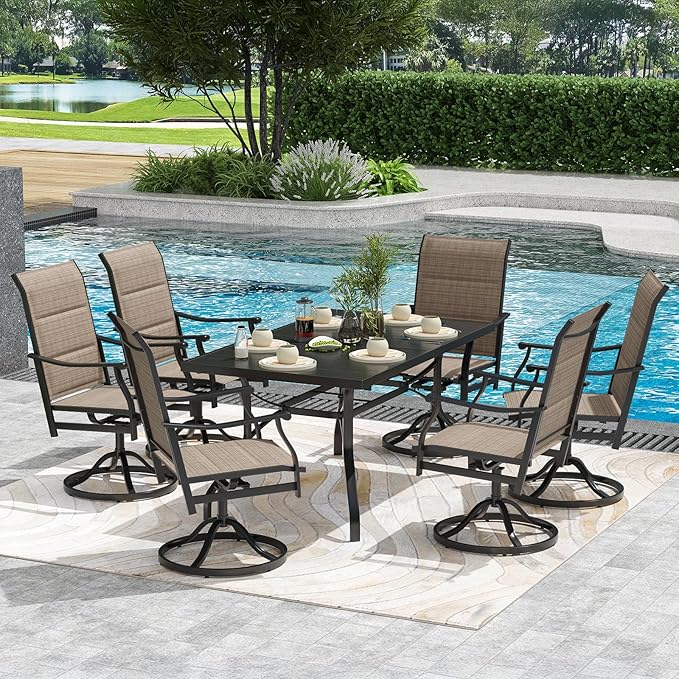 Soohow Swivel Outdoor Dining Chairs Set of 8, Patio Swivel Dining Chair with Textilene Fabric, Outdoor Metal Armchair All Weather Resistant, Ergonomic Comfort, Perfect for Patio, Backyard, Balcony