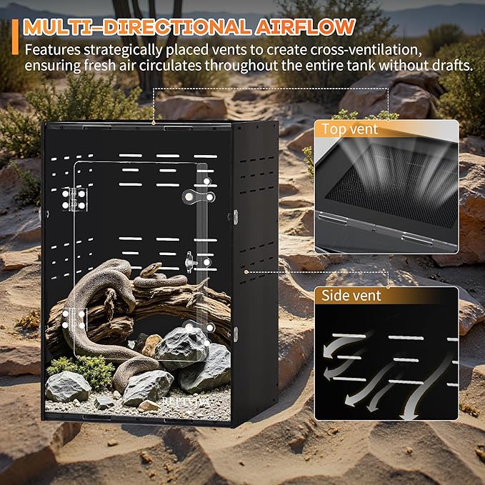 REPTVIVA 11"x11"x16" PVC Reptile Tank Enclosure - 5-Sided Blackout Terrarium with Mesh Top for Crested Geckos, Small Lizards, Tree Frogs & Arboreal Pets