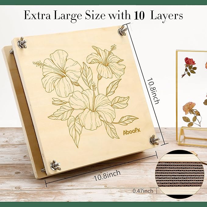Aboofx Flower Press Kit, Craft Kits 11"x11" 10 Layers Wooden Flower Pressing Kit for Crafts Pressed Flowers & Plant Press for Valentine DIY Art, Preservation for Bookmark Frame Wedding Flowers Drying