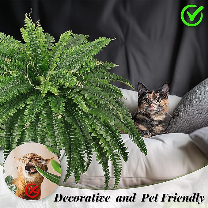 FOREST PRINCE 45" Fake Ferns, Realistic Large Artificial Bush Plants, 2 Artificial Boston Ferns with 59 Fronds for Outdoors Planter Indoor Home Garden Porch Decor