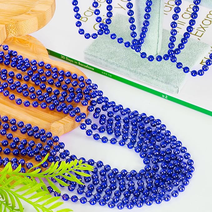 Mardi Gras Beads, 120 PCS Blue Beads Necklace, 33" Blue Bead Necklace, Mardi Gras Accessories, Parade Throws Bulk for Christmas Pirate Birthday Gender Costume Party Favors Supplies