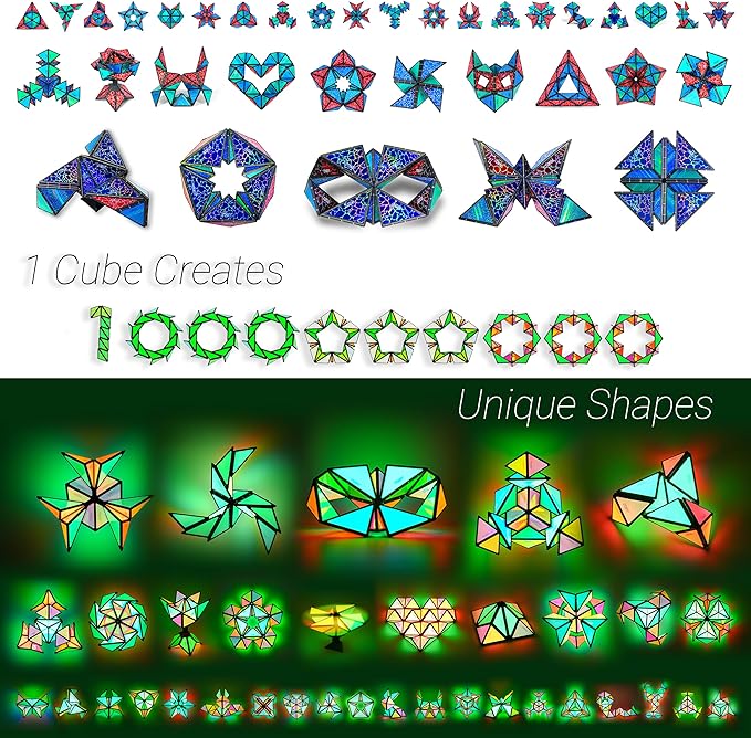 TOSY Magnet Pyramid Glow - 1 Cube Transforms into 1 Billion Shapes, 15 pcs (12 Puzzle pcs & 3 Accessories), 243 Magnets, Glowing, Christmas Stocking Stuffers Gift for Kids, Creative Puzzle STEM Toy