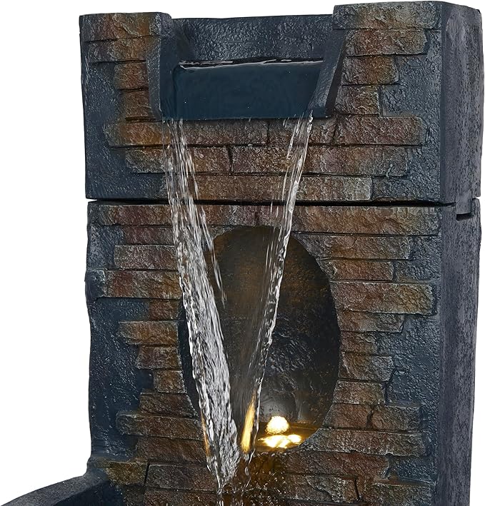 Alpine Corporation TZL398 40" Stone Wall Cascading Fountain with LED Lights, Elegant Outdoor Water Feature for Garden, Patio, Backyard & Home Decor, Relaxing Waterfall Fountain, Gray