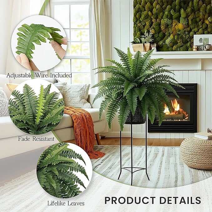 Richeerca Fake Ferns, 35IN Realistic Fake Bush Plants, 4 Faux Ferns with 39 Fronds for Outdoors Garden Planter Porch Entrance Home Decor