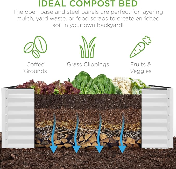 Best Choice Products 6x3x2ft Outdoor Metal Raised Garden Bed, Deep Root Box Planter for Vegetables, Flowers, Herbs, and Succulents w/ 269 Gallon Capacity - White