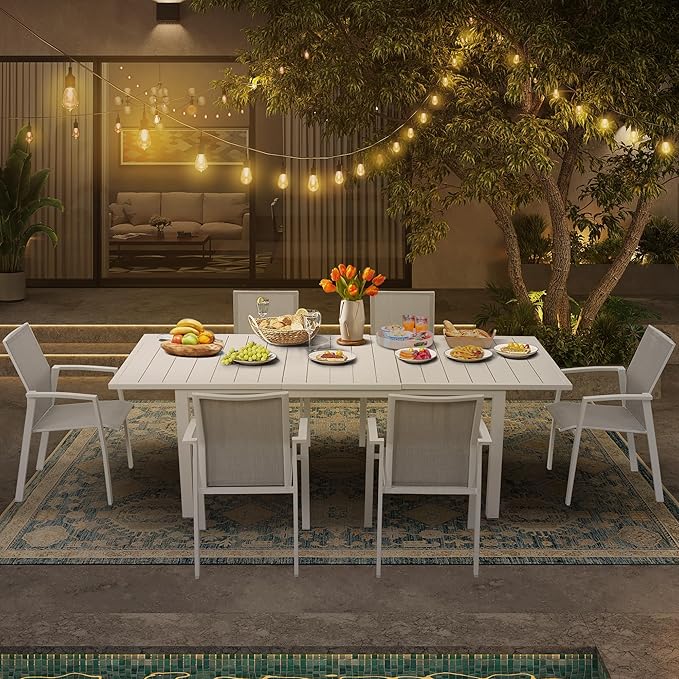 Wisteria Lane Aluminum Outdoor Dining Table, 68"-91.5" Adjustable Length Oversized Dining Table for 6-10 People, All-Weather Extendable Patio Dining Table with Adjustable Feet for Deck Balcony Garden