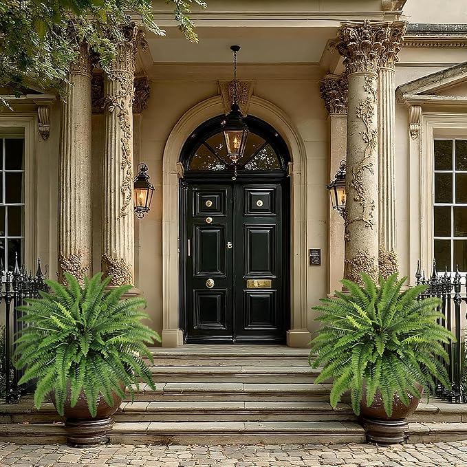 Fake Ferns - 2 Packs Artificial Ferns for Outdoors & Indoors, 45in Large Boston Fern with 55 Fronds, Realistc Faux Greenery Plants Ideal for Porch Entrance Hall Planters Windowsills Office Home Decor