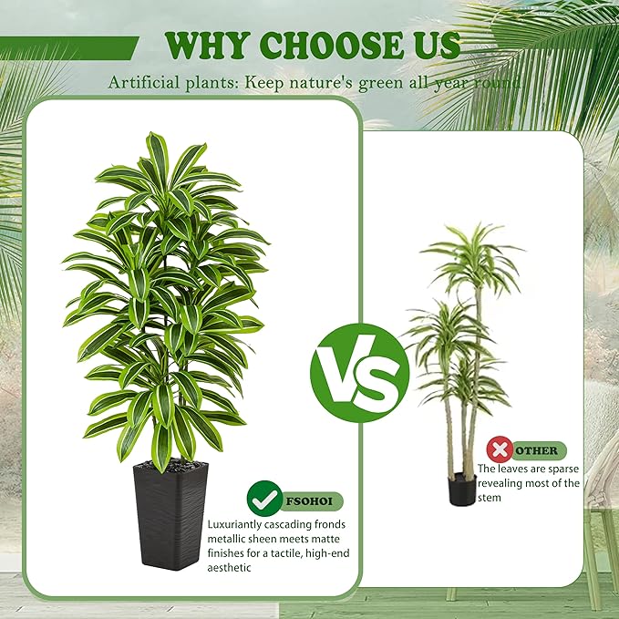 Artificial Yellow Dracaena Tree - 5FT Tall Fake Plants with Black Planter - Artificial Plants Indoor Floor Plant in Pot - Large Tropical Fake Yucca Potted Tree for Home Office Living Room Decor
