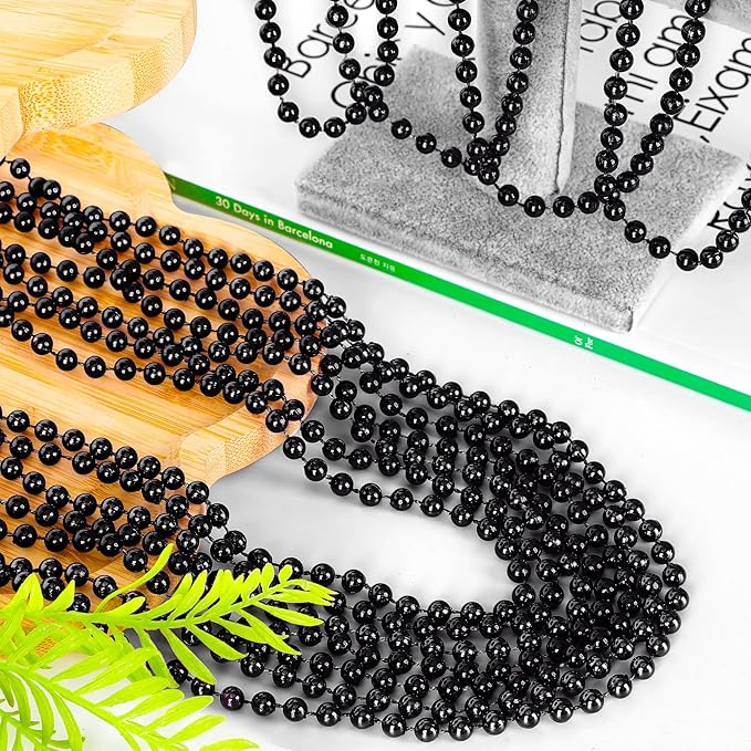 120 PCS Mardi Gras Accessories, 33 IN Beaded Necklace, Mardi Gras Beads, Black Bead Necklace, Throw Beads Bulk for Party Parade Event Festival Christmas Pirate Favors Supplies Decorations