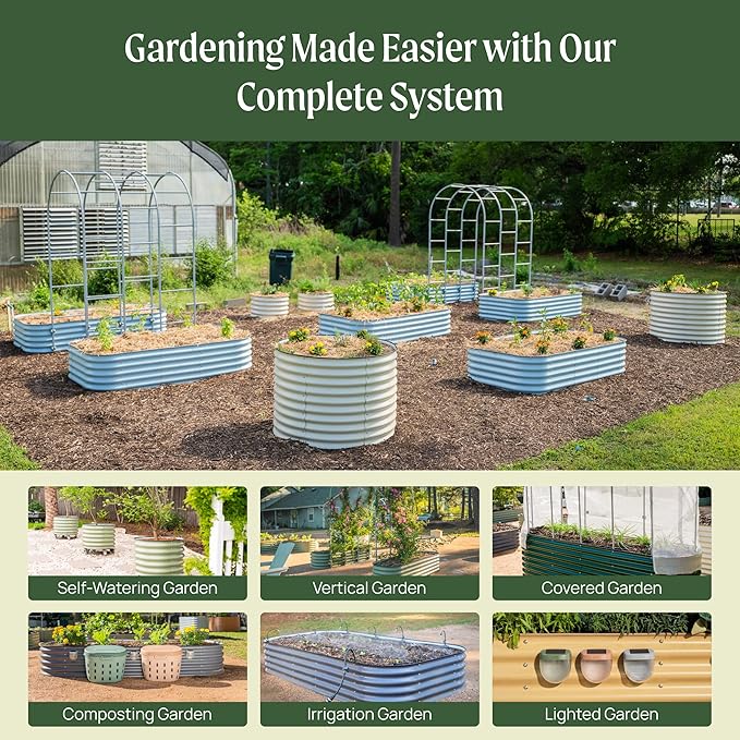 Vego garden Raised Garden Bed Kit, 17" Tall 4 in 1 Modular Metal Raised Garden Beds Kit, Metal Planter Box for Vegetables, Flowers, Herbs, Sky Blue
