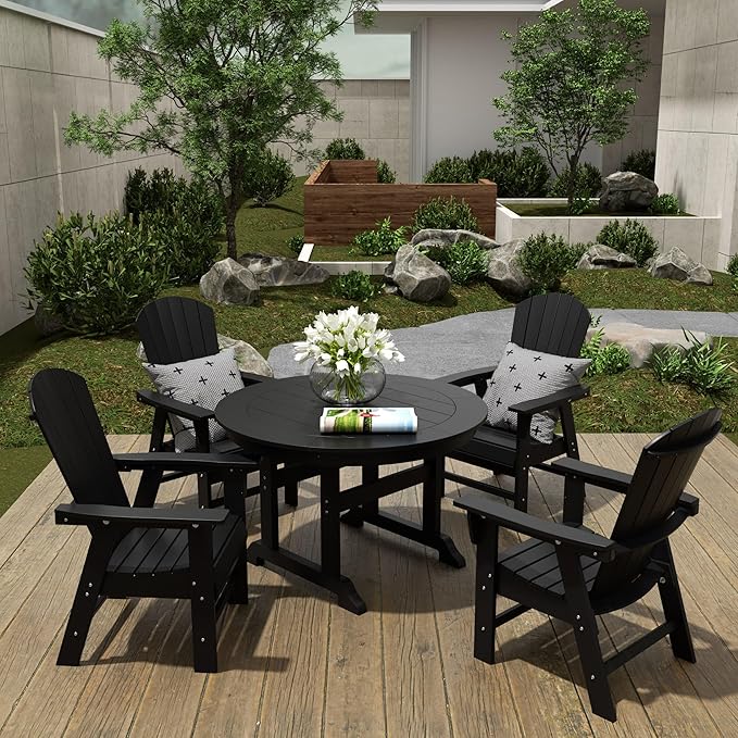 WestinTrends Dylan Dylan Outdoor Patio Shell-Back Adirondack Dining Chair Weather Resistant Black