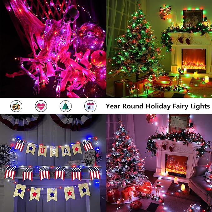 BrizLabs Color Changing Fairy Lights - 33ft 100 LED Easter Lights with Remote, Rainbow Xmas Tree Light with Timer, Pastel Light Music Sync Twinkle Light for Xmas Halloween Easter Party Home