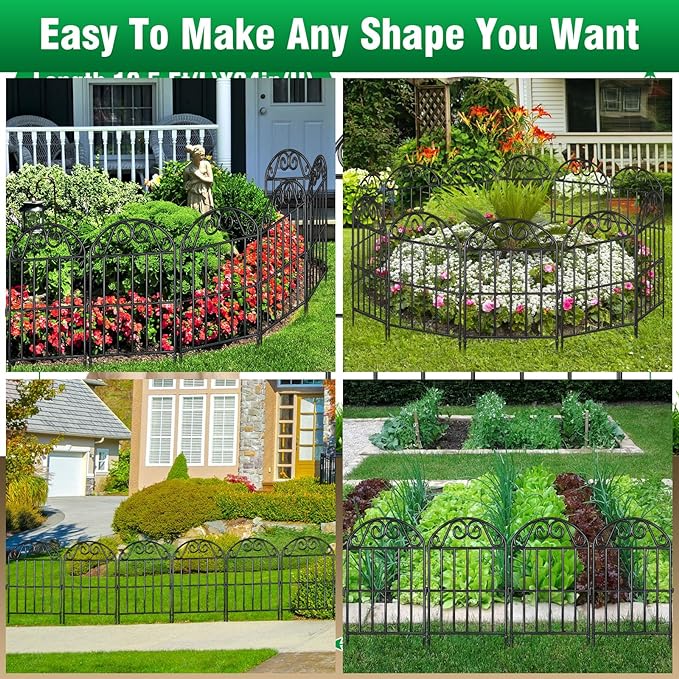 ADAVIN 20 Panels Collapsible Garden Fence Animal Barrier, 22 Ft(L) x 24 in(H) Black Rustproof Metal Wire Panel Border for Dogs Rabbits, Flower Edging for Landscape Patio Yard Outdoor Decor, Arched