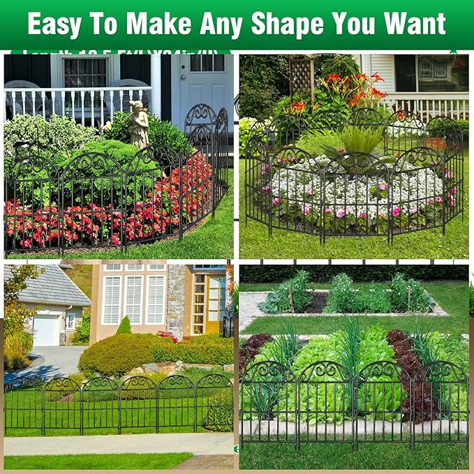 ADAVIN 24 Panels Collapsible Garden Fence Animal Barrier,26 Ft(L) x 24 in(H) Black Rustproof Metal Wire Panel Border for Dogs Rabbits, Flower Edging for Landscape Patio Yard Outdoor Decor, Arched