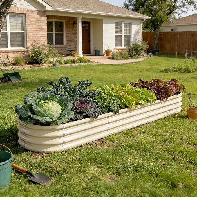 4-Pack Galvanized Raised Garden Bed 8x2x1ft - 12" Tall Metal Planter for Outdoor Plants Vegetables, Metal Garden Box with Stainless Steel Hardware, and Rust-Resistant Coating - Sand Beige