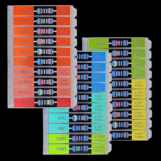 EEEEE 1/2W 30 Values 600pcs Individual Compartment 1 Ohm-1M Ohm with 1% Metal Film Resistor Assortment Kit and Electrical Industrial Assorted Set K Ohm Pack for Led Lights
