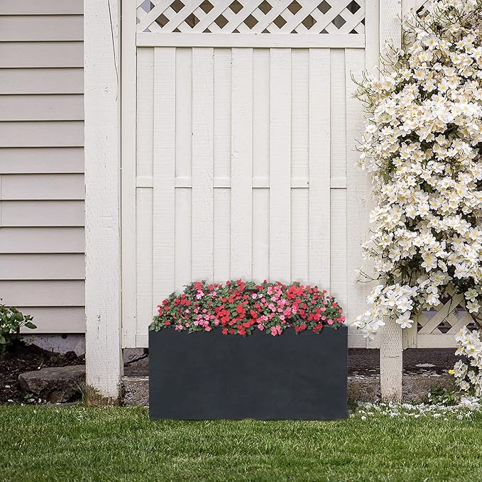 Kante 23.6" L Rectangular Concrete Planters, Outdoor Indoor Modern Plant Pot with Drainage Hole and Rubber Plug for Garden, Patio, Charcoal Finish