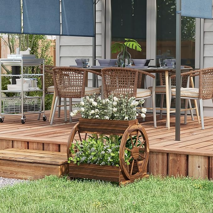 Outsunny 2-Tier Raised Garden Bed, Wooden Wagon Planter Boxes with Drainage Holes, for Vegetables Flowers Herbs, 25" x 21" x 24"