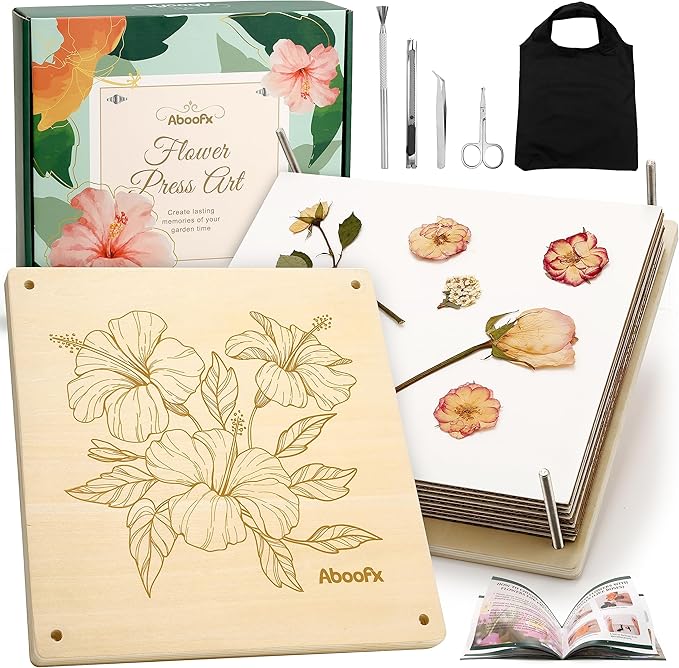 Aboofx Flower Press Kit, Craft Kits 11"x11" 10 Layers Wooden Flower Pressing Kit for Crafts Pressed Flowers & Plant Press for Valentine DIY Art, Preservation for Bookmark Frame Wedding Flowers Drying